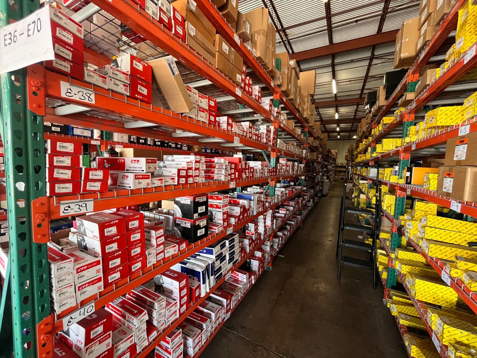 Texas Auto Parts CTR and CTS parts warehouse aisle